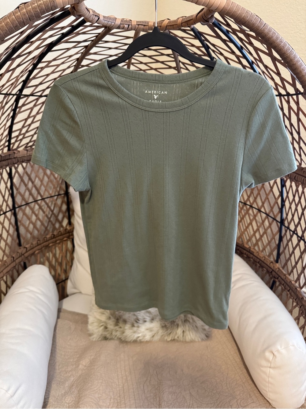 American Eagle Pointelle Green T-Shirt Large